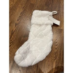 Cupcakes & Cashmere White Christmas Stocking NWT Faux Fur Quilted Pearls 22"